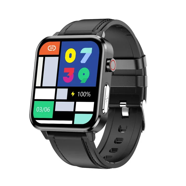 E86 Smartwatch mit 1,7-Zoll-TFT-Farbbildschirm, IP68 wasserdicht, unterstützt Blutsauerstoffmessung, Körpertemperaturmessung und KI-gestützte medizinische Diagnose; Ausführungen: Lederarmband, Lederarmband (schwarz), Lederarmband (braun)