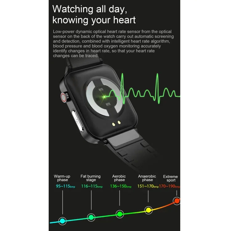 E86 Smartwatch mit 1,7-Zoll-TFT-Farbbildschirm, IP68 wasserdicht, unterstützt Blutsauerstoffmessung, Körpertemperaturmessung und KI-gestützte medizinische Diagnose; Ausführungen: Lederarmband, Lederarmband (schwarz), Lederarmband (braun)