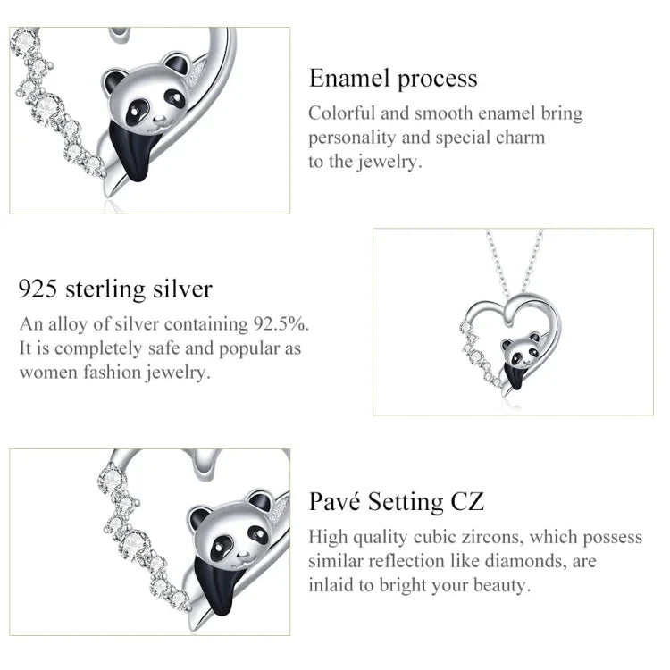 Herzförmige Panda-Damenhalskette aus 925er Sterlingsilber, Panda