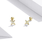 Ohrstecker mit goldenen Sternen aus 925er Sterlingsilber, Damenohrringe, Goldene Sterne