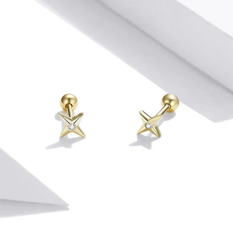 Ohrstecker mit goldenen Sternen aus 925er Sterlingsilber, Damenohrringe, Goldene Sterne