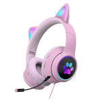AKZ-022 USB + 3.5mm Anschluss Katzenohr Design Faltbares LED-Headset mit Mikrofon