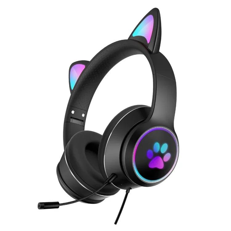AKZ-022 USB + 3.5mm Anschluss Katzenohr Design Faltbares LED-Headset mit Mikrofon