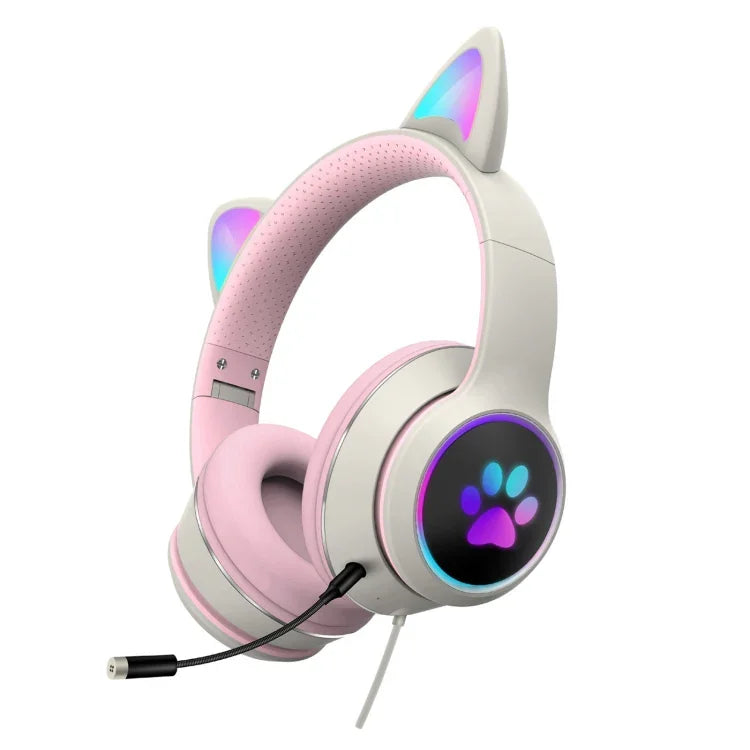 AKZ-022 USB + 3.5mm Anschluss Katzenohr Design Faltbares LED-Headset mit Mikrofon