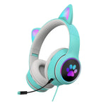 AKZ-022 USB + 3.5mm Anschluss Katzenohr Design Faltbares LED-Headset mit Mikrofon