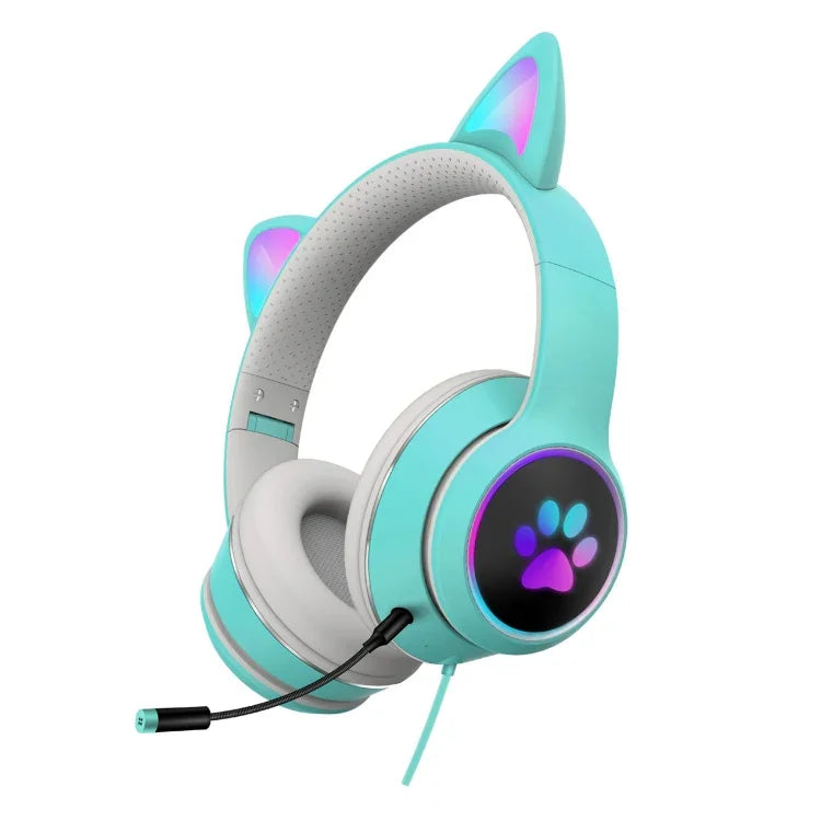 AKZ-022 USB + 3.5mm Anschluss Katzenohr Design Faltbares LED-Headset mit Mikrofon