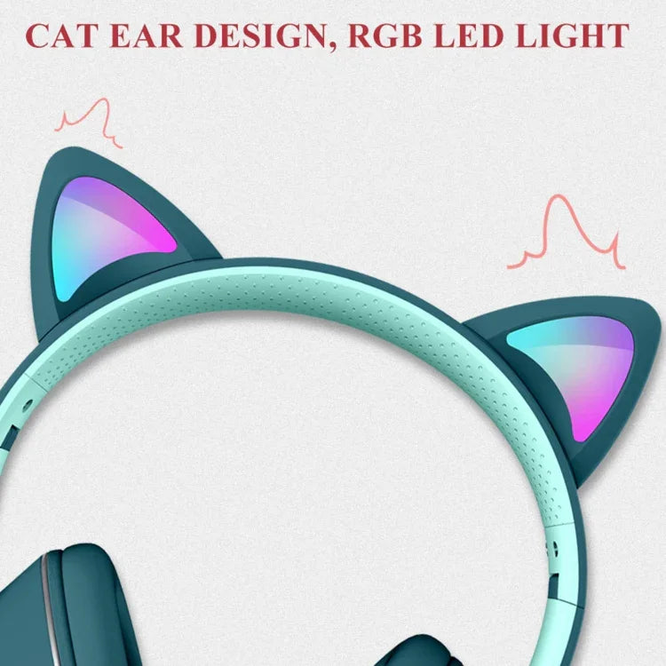 AKZ-022 USB + 3.5mm Anschluss Katzenohr Design Faltbares LED-Headset mit Mikrofon