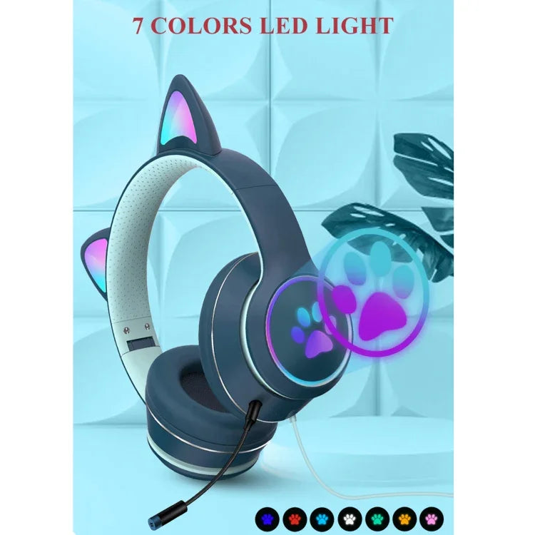 AKZ-022 USB + 3.5mm Anschluss Katzenohr Design Faltbares LED-Headset mit Mikrofon