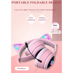 AKZ-022 USB + 3.5mm Anschluss Katzenohr Design Faltbares LED-Headset mit Mikrofon