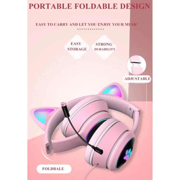 AKZ-022 USB + 3.5mm Anschluss Katzenohr Design Faltbares LED-Headset mit Mikrofon