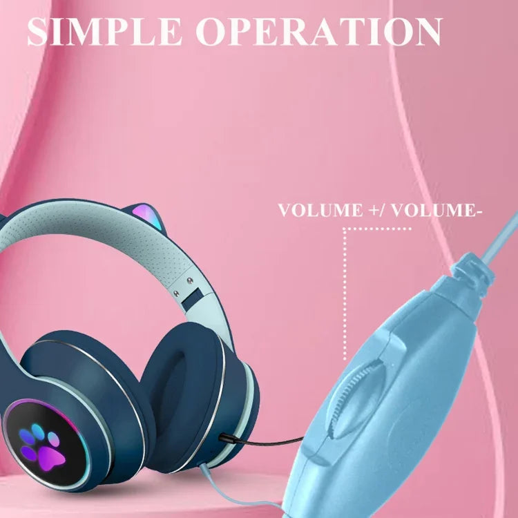 AKZ-022 USB + 3.5mm Anschluss Katzenohr Design Faltbares LED-Headset mit Mikrofon