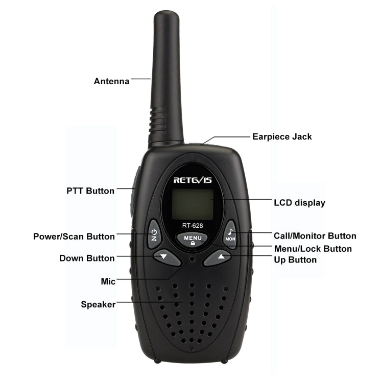 1 Paar RETEVIS RT628 0,5W EU-Frequenz 446MHz 8 Kanäle Handfunkgerät für Kinder, RT628 (Schwarz), RT628 (Weiß), RT628 (Rot)