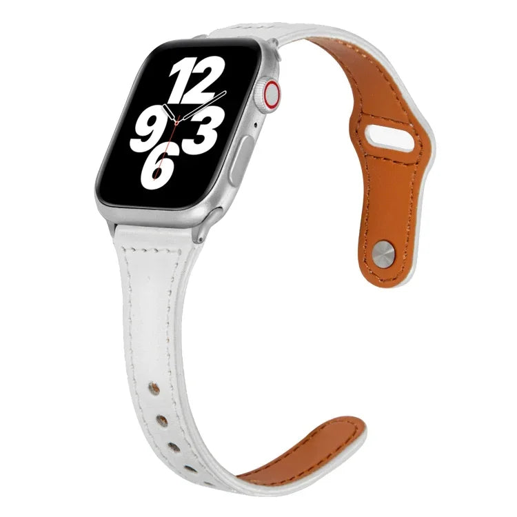 Universelles T-förmiges, dünnes Lederarmband mit umgekehrter Schnalle, für Apple Watch Ultra 49mm / Series 8&7 45mm / SE 2&6&SE&5&4 44mm / 3&2&1 42mm, für Apple Watch Series 8&7 41mm / SE 2&6&SE&5&4 40mm / 3&2&1 38mm