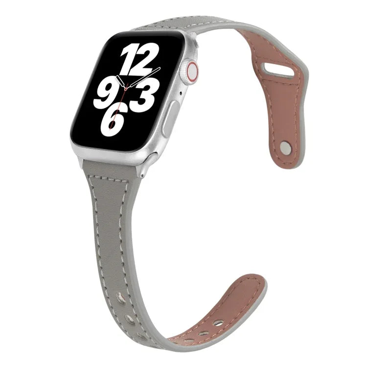 Universelles T-förmiges, dünnes Lederarmband mit umgekehrter Schnalle, für Apple Watch Ultra 49mm / Series 8&7 45mm / SE 2&6&SE&5&4 44mm / 3&2&1 42mm, für Apple Watch Series 8&7 41mm / SE 2&6&SE&5&4 40mm / 3&2&1 38mm