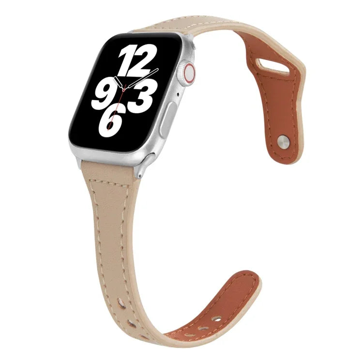 Universelles T-förmiges, dünnes Lederarmband mit umgekehrter Schnalle, für Apple Watch Ultra 49mm / Series 8&7 45mm / SE 2&6&SE&5&4 44mm / 3&2&1 42mm, für Apple Watch Series 8&7 41mm / SE 2&6&SE&5&4 40mm / 3&2&1 38mm