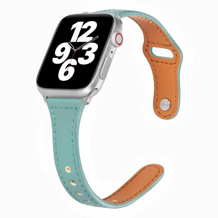 Universelles T-förmiges, dünnes Lederarmband mit umgekehrter Schnalle, für Apple Watch Ultra 49mm / Series 8&7 45mm / SE 2&6&SE&5&4 44mm / 3&2&1 42mm, für Apple Watch Series 8&7 41mm / SE 2&6&SE&5&4 40mm / 3&2&1 38mm