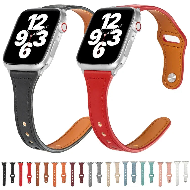 Universelles T-förmiges, dünnes Lederarmband mit umgekehrter Schnalle, für Apple Watch Ultra 49mm / Series 8&7 45mm / SE 2&6&SE&5&4 44mm / 3&2&1 42mm, für Apple Watch Series 8&7 41mm / SE 2&6&SE&5&4 40mm / 3&2&1 38mm