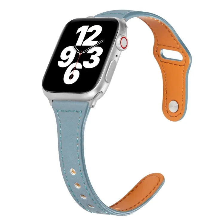 Universelles T-förmiges, dünnes Lederarmband mit umgekehrter Schnalle, für Apple Watch Ultra 49mm / Series 8&7 45mm / SE 2&6&SE&5&4 44mm / 3&2&1 42mm, für Apple Watch Series 8&7 41mm / SE 2&6&SE&5&4 40mm / 3&2&1 38mm