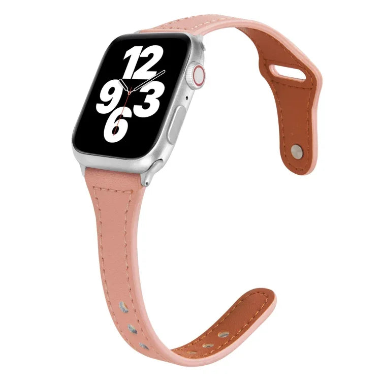Universelles T-förmiges, dünnes Lederarmband mit umgekehrter Schnalle, für Apple Watch Ultra 49mm / Series 8&7 45mm / SE 2&6&SE&5&4 44mm / 3&2&1 42mm, für Apple Watch Series 8&7 41mm / SE 2&6&SE&5&4 40mm / 3&2&1 38mm