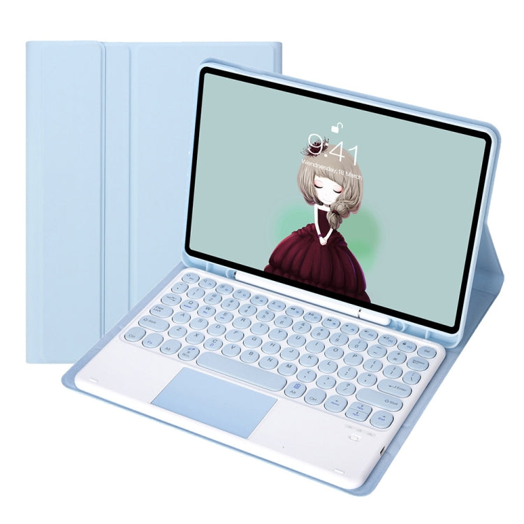 YT098B-A Abnehmbare Candy Color Hautgefühl Textur Runde Tastenkappe Bluetooth-Tastatur Lederhülle mit Touch-Steuerung Für iPad Air 11 2024 / 2025 / Air 4 10,9 2020 / Air 5 10,9 2022 (Lila), Für iPad 9,7 Zoll 2018 & 2017 / Pro 9,7 Zoll / Air 2 / Air