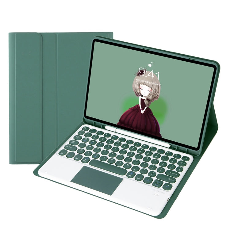 YT098B-A Abnehmbare Candy Color Hautgefühl Textur Runde Tastenkappe Bluetooth-Tastatur Lederhülle mit Touch-Steuerung Für iPad Air 11 2024 / 2025 / Air 4 10,9 2020 / Air 5 10,9 2022 (Lila), Für iPad 9,7 Zoll 2018 & 2017 / Pro 9,7 Zoll / Air 2 / Air