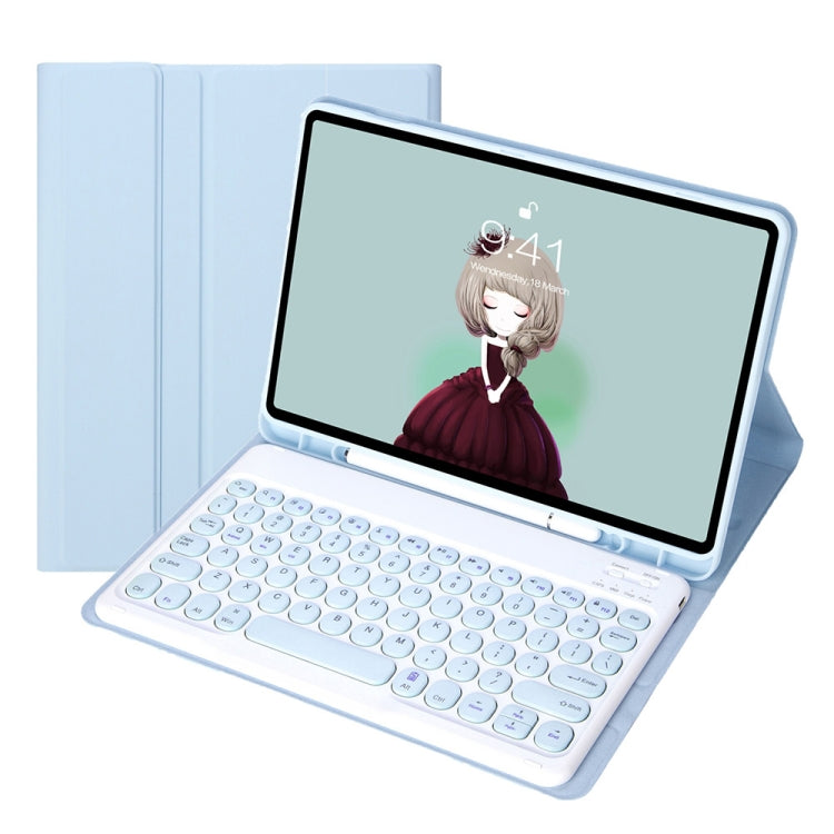 YT11B Abnehmbare Candy Color Hautgefühl Textur Runde Tastenkappe Bluetooth-Tastatur Lederhülle Für iPad Air 4 2020 / Air 5 2022 / Pro 11 Zoll 2022 / 2021 / 2020 / 2018 (Weiß Eis), iPad 10,2 2020 & 2019 / Air 2019 / Pro 10,5 Zoll
