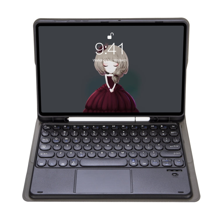 YA098B-A Abnehmbare Lammlederstruktur Rundtasten Bluetooth Tastatur Lederhülle mit Touch-Steuerung & Stifthalter & Ständer, Für iPad Air 5 / 4 10,9 Zoll 2020 / Pro 11 Zoll 2020 / 2018, Für iPad 10,2 (2020) & (2019) / Air 3 10,5 Zoll / Pro 10,5 Zoll