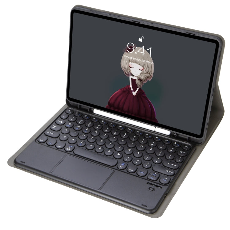 YA098B-A Abnehmbare Lammlederstruktur Rundtasten Bluetooth Tastatur Lederhülle mit Touch-Steuerung & Stifthalter & Ständer, Für iPad Air 5 / 4 10,9 Zoll 2020 / Pro 11 Zoll 2020 / 2018, Für iPad 10,2 (2020) & (2019) / Air 3 10,5 Zoll / Pro 10,5 Zoll