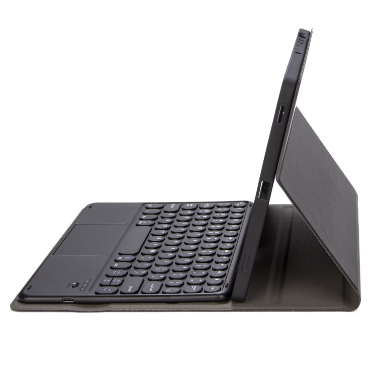 YA098B-A Abnehmbare Lammlederstruktur Rundtasten Bluetooth Tastatur Lederhülle mit Touch-Steuerung & Stifthalter & Ständer, Für iPad Air 5 / 4 10,9 Zoll 2020 / Pro 11 Zoll 2020 / 2018, Für iPad 10,2 (2020) & (2019) / Air 3 10,5 Zoll / Pro 10,5 Zoll