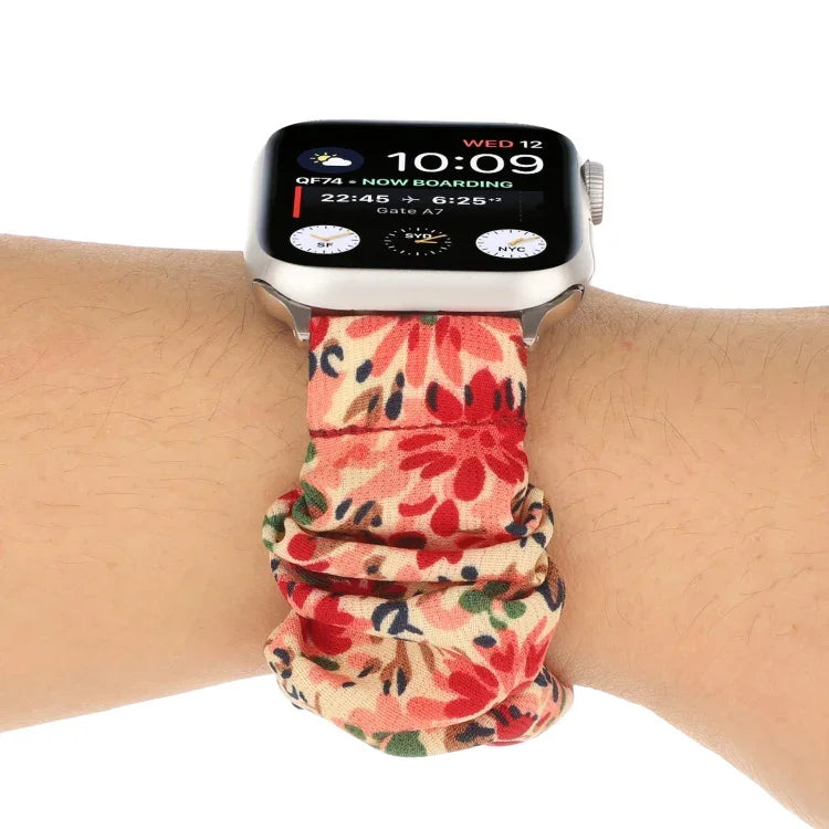 Schmetterlingsmuster Haargummi Stoff Uhrenarmband, Für Apple Watch Ultra 49mm / Series 8&7 45mm / SE 2&6&SE&5&4 44mm / 3&2&1 42mm, Für Apple Watch Series 8&7 41mm / SE 2&6&SE&5&4 40mm / 3&2&1 38mm