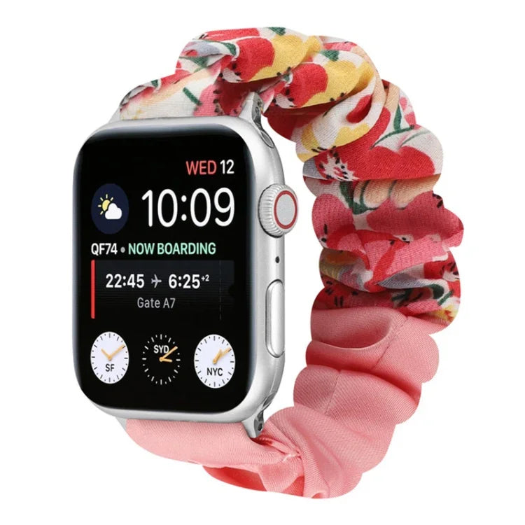 Schmetterlingsmuster Haargummi Stoff Uhrenarmband, Für Apple Watch Ultra 49mm / Series 8&7 45mm / SE 2&6&SE&5&4 44mm / 3&2&1 42mm, Für Apple Watch Series 8&7 41mm / SE 2&6&SE&5&4 40mm / 3&2&1 38mm