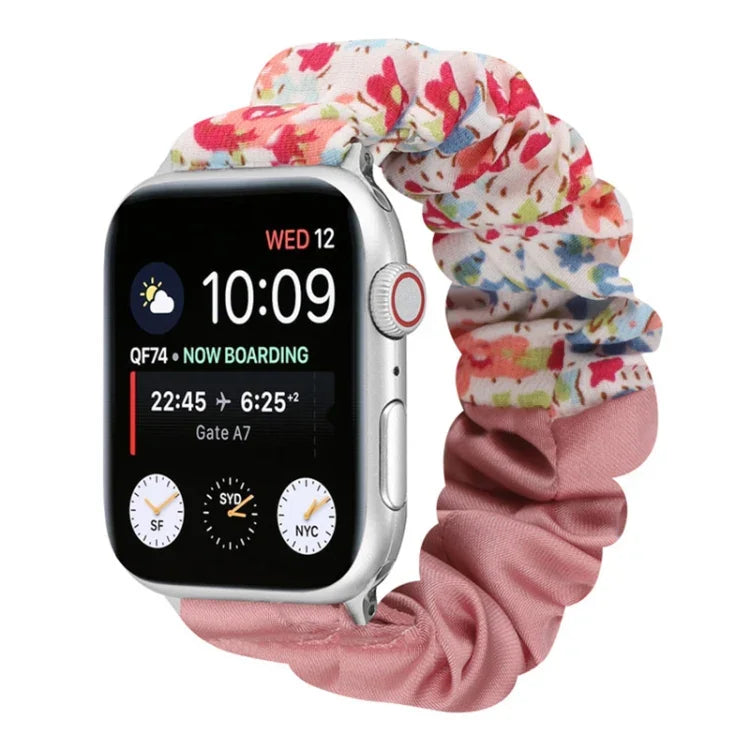 Schmetterlingsmuster Haargummi Stoff Uhrenarmband, Für Apple Watch Ultra 49mm / Series 8&7 45mm / SE 2&6&SE&5&4 44mm / 3&2&1 42mm, Für Apple Watch Series 8&7 41mm / SE 2&6&SE&5&4 40mm / 3&2&1 38mm