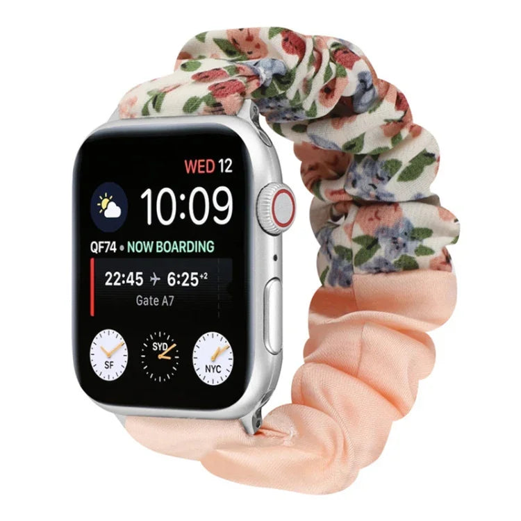 Schmetterlingsmuster Haargummi Stoff Uhrenarmband, Für Apple Watch Ultra 49mm / Series 8&7 45mm / SE 2&6&SE&5&4 44mm / 3&2&1 42mm, Für Apple Watch Series 8&7 41mm / SE 2&6&SE&5&4 40mm / 3&2&1 38mm