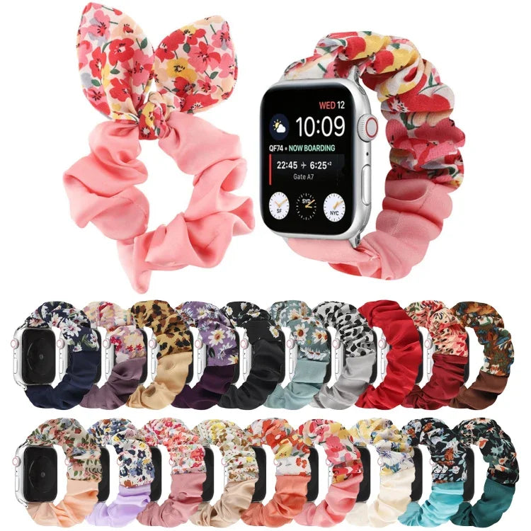 Schmetterlingsmuster Haargummi Stoff Uhrenarmband, Für Apple Watch Ultra 49mm / Series 8&7 45mm / SE 2&6&SE&5&4 44mm / 3&2&1 42mm, Für Apple Watch Series 8&7 41mm / SE 2&6&SE&5&4 40mm / 3&2&1 38mm