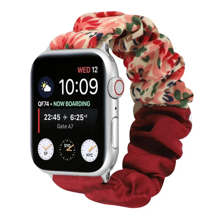Schmetterlingsmuster Haargummi Stoff Uhrenarmband, Für Apple Watch Ultra 49mm / Series 8&7 45mm / SE 2&6&SE&5&4 44mm / 3&2&1 42mm, Für Apple Watch Series 8&7 41mm / SE 2&6&SE&5&4 40mm / 3&2&1 38mm