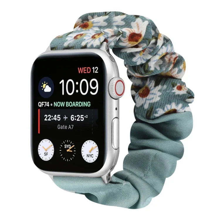 Schmetterlingsmuster Haargummi Stoff Uhrenarmband, Für Apple Watch Ultra 49mm / Series 8&7 45mm / SE 2&6&SE&5&4 44mm / 3&2&1 42mm, Für Apple Watch Series 8&7 41mm / SE 2&6&SE&5&4 40mm / 3&2&1 38mm