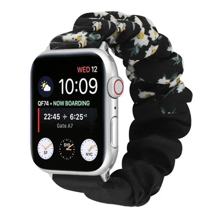 Schmetterlingsmuster Haargummi Stoff Uhrenarmband, Für Apple Watch Ultra 49mm / Series 8&7 45mm / SE 2&6&SE&5&4 44mm / 3&2&1 42mm, Für Apple Watch Series 8&7 41mm / SE 2&6&SE&5&4 40mm / 3&2&1 38mm