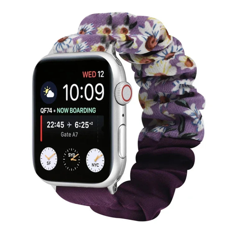 Schmetterlingsmuster Haargummi Stoff Uhrenarmband, Für Apple Watch Ultra 49mm / Series 8&7 45mm / SE 2&6&SE&5&4 44mm / 3&2&1 42mm, Für Apple Watch Series 8&7 41mm / SE 2&6&SE&5&4 40mm / 3&2&1 38mm