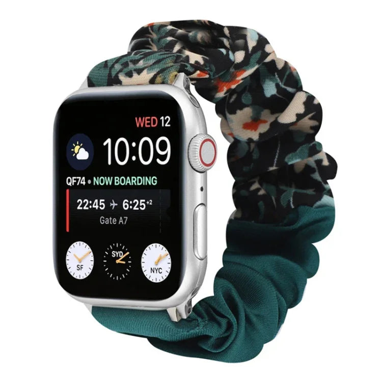 Schmetterlingsmuster Haargummi Stoff Uhrenarmband, Für Apple Watch Ultra 49mm / Series 8&7 45mm / SE 2&6&SE&5&4 44mm / 3&2&1 42mm, Für Apple Watch Series 8&7 41mm / SE 2&6&SE&5&4 40mm / 3&2&1 38mm