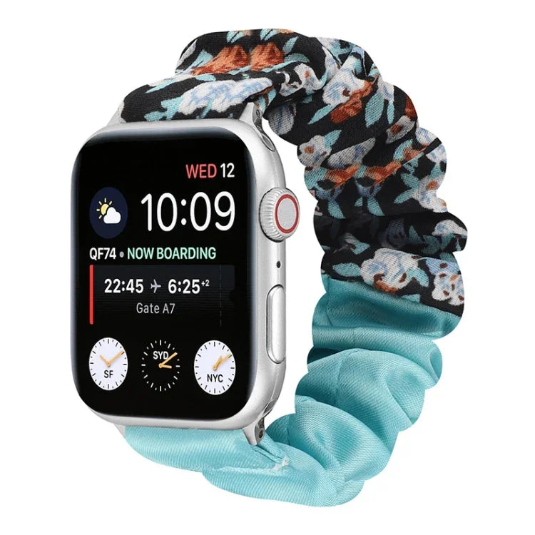 Schmetterlingsmuster Haargummi Stoff Uhrenarmband, Für Apple Watch Ultra 49mm / Series 8&7 45mm / SE 2&6&SE&5&4 44mm / 3&2&1 42mm, Für Apple Watch Series 8&7 41mm / SE 2&6&SE&5&4 40mm / 3&2&1 38mm