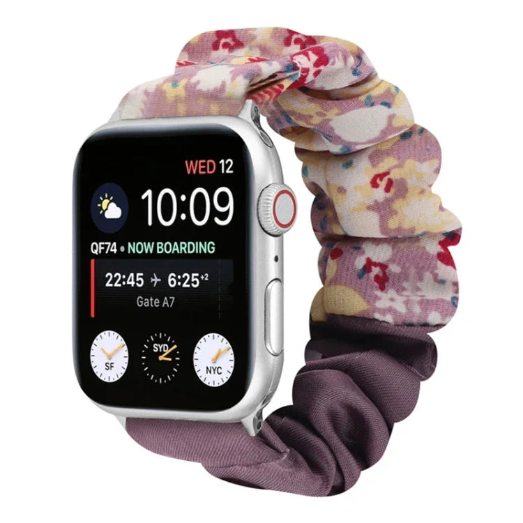 Schmetterlingsmuster Haargummi Stoff Uhrenarmband, Für Apple Watch Ultra 49mm / Series 8&7 45mm / SE 2&6&SE&5&4 44mm / 3&2&1 42mm, Für Apple Watch Series 8&7 41mm / SE 2&6&SE&5&4 40mm / 3&2&1 38mm