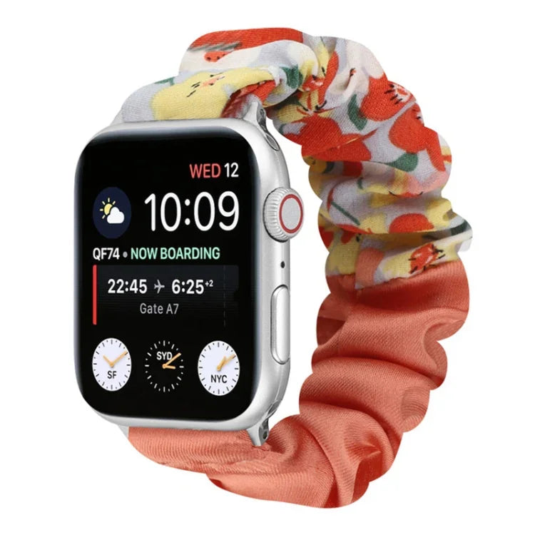 Schmetterlingsmuster Haargummi Stoff Uhrenarmband, Für Apple Watch Ultra 49mm / Series 8&7 45mm / SE 2&6&SE&5&4 44mm / 3&2&1 42mm, Für Apple Watch Series 8&7 41mm / SE 2&6&SE&5&4 40mm / 3&2&1 38mm