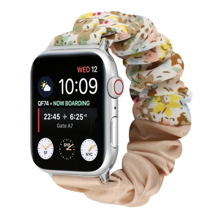 Schmetterlingsmuster Haargummi Stoff Uhrenarmband, Für Apple Watch Ultra 49mm / Series 8&7 45mm / SE 2&6&SE&5&4 44mm / 3&2&1 42mm, Für Apple Watch Series 8&7 41mm / SE 2&6&SE&5&4 40mm / 3&2&1 38mm