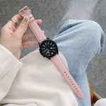 Genähtes Uhrenarmband aus Litschi-Textur-Leder, Ersatzarmband für Samsung Galaxy Watch 42mm, für Samsung Galaxy Watch 46mm, für Samsung Galaxy Watch 3 41mm, für Samsung Galaxy Watch 3 45mm, für Samsung Galaxy Watch Active2 40mm