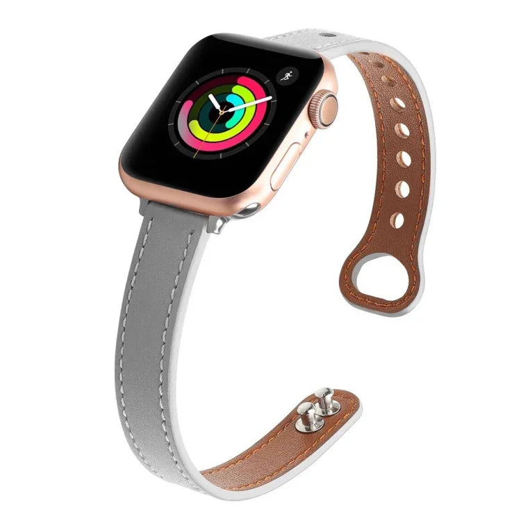 Ersatzarmband aus Leder mit Doppelnagelverschluss, passend für Apple Watch Series 7 (41 mm), 6, SE, 5 und 4 (40 mm) sowie für Apple Watch Series 7 (45 mm), 6, SE, 5 und 4 (44 mm).