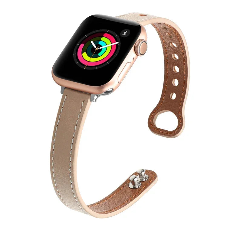 Ersatzarmband aus Leder mit Doppelnagelverschluss, passend für Apple Watch Series 7 (41 mm), 6, SE, 5 und 4 (40 mm) sowie für Apple Watch Series 7 (45 mm), 6, SE, 5 und 4 (44 mm).