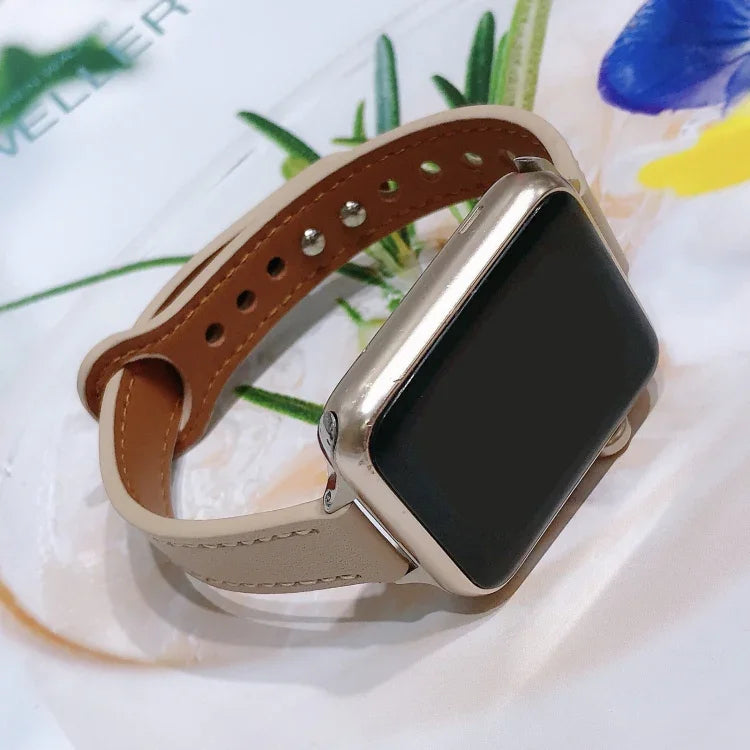 Ersatzarmband aus Leder mit Doppelnagelverschluss, passend für Apple Watch Series 7 (41 mm), 6, SE, 5 und 4 (40 mm) sowie für Apple Watch Series 7 (45 mm), 6, SE, 5 und 4 (44 mm).