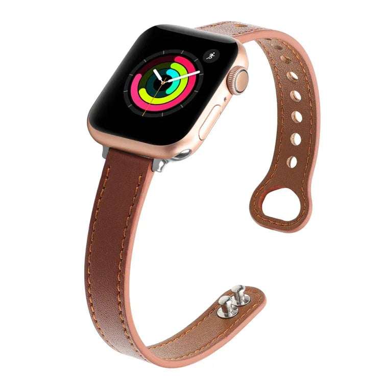 Ersatzarmband aus Leder mit Doppelnagelverschluss, passend für Apple Watch Series 7 (41 mm), 6, SE, 5 und 4 (40 mm) sowie für Apple Watch Series 7 (45 mm), 6, SE, 5 und 4 (44 mm).