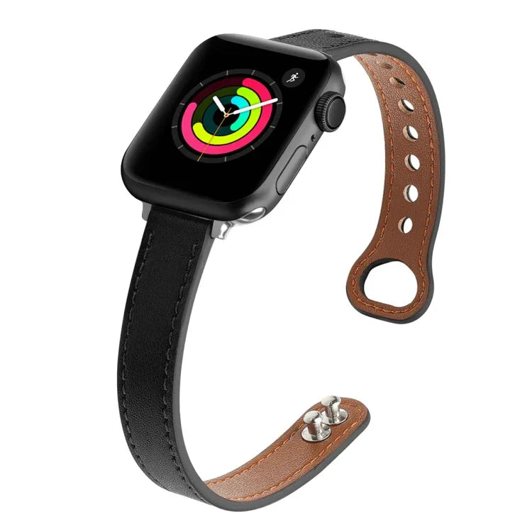 Ersatzarmband aus Leder mit Doppelnagelverschluss, passend für Apple Watch Series 7 (41 mm), 6, SE, 5 und 4 (40 mm) sowie für Apple Watch Series 7 (45 mm), 6, SE, 5 und 4 (44 mm).