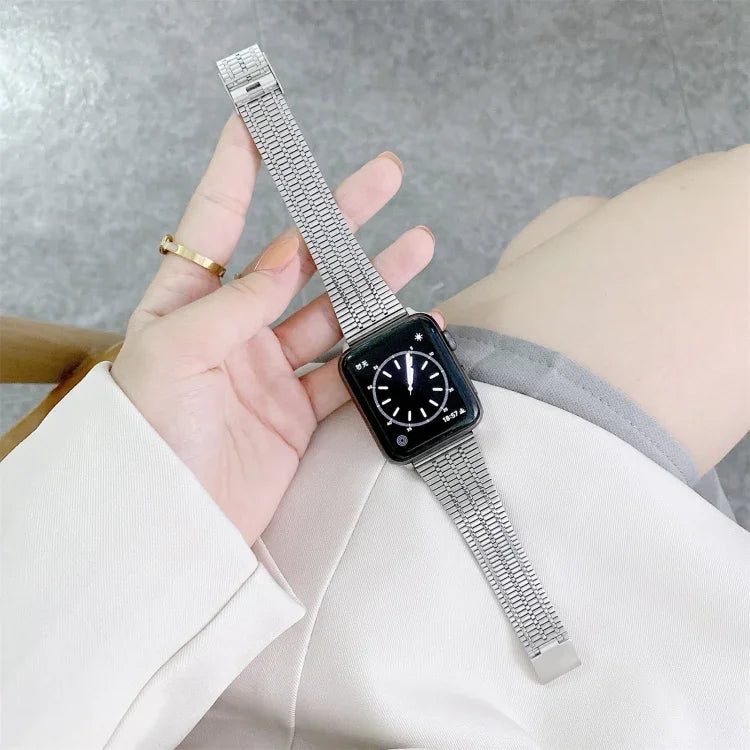 Farblich passendes Edelstahl-Ersatzarmband mit sieben Perlen, für Apple Watch Series 7 (41 mm), 6, SE, 5 und 4 (40 mm) sowie für Apple Watch Series 7 (45 mm), 6, SE, 5 und 4 (44 mm).